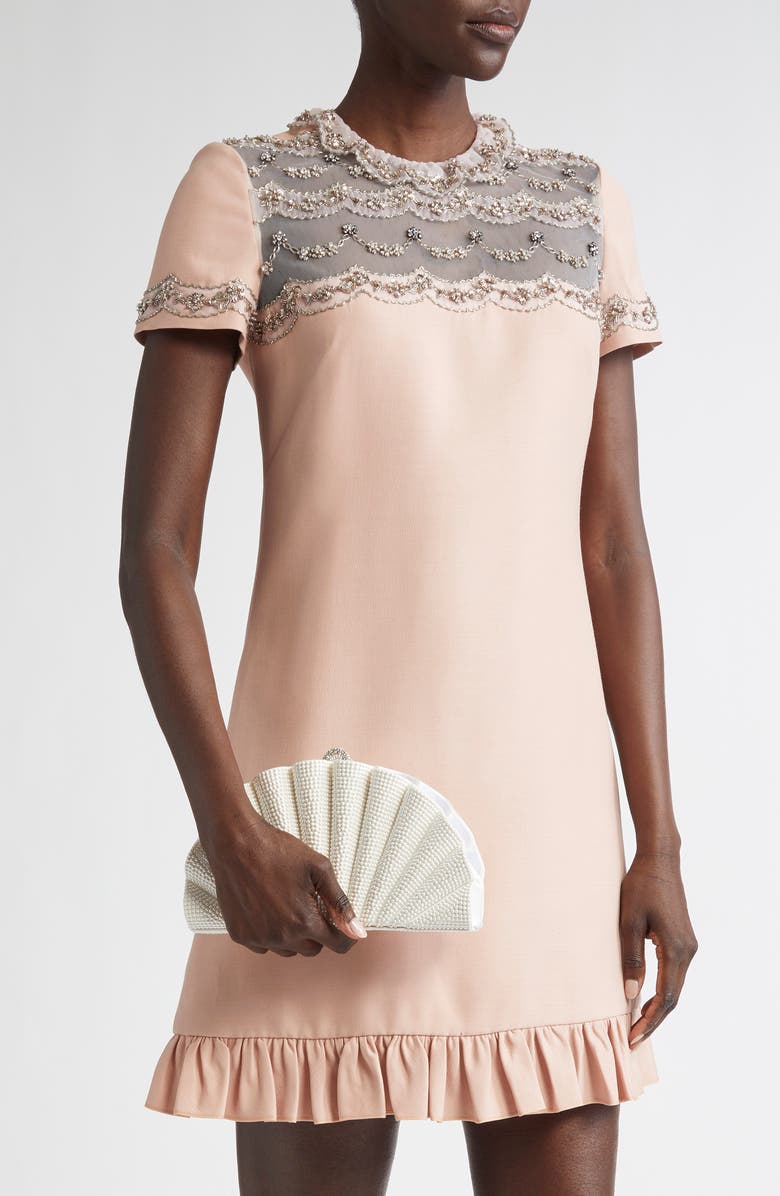 JUDITH LEIBER COUTURE Origami Fan Faux Pearl Embellished Satin Clutch, Alternate, color,