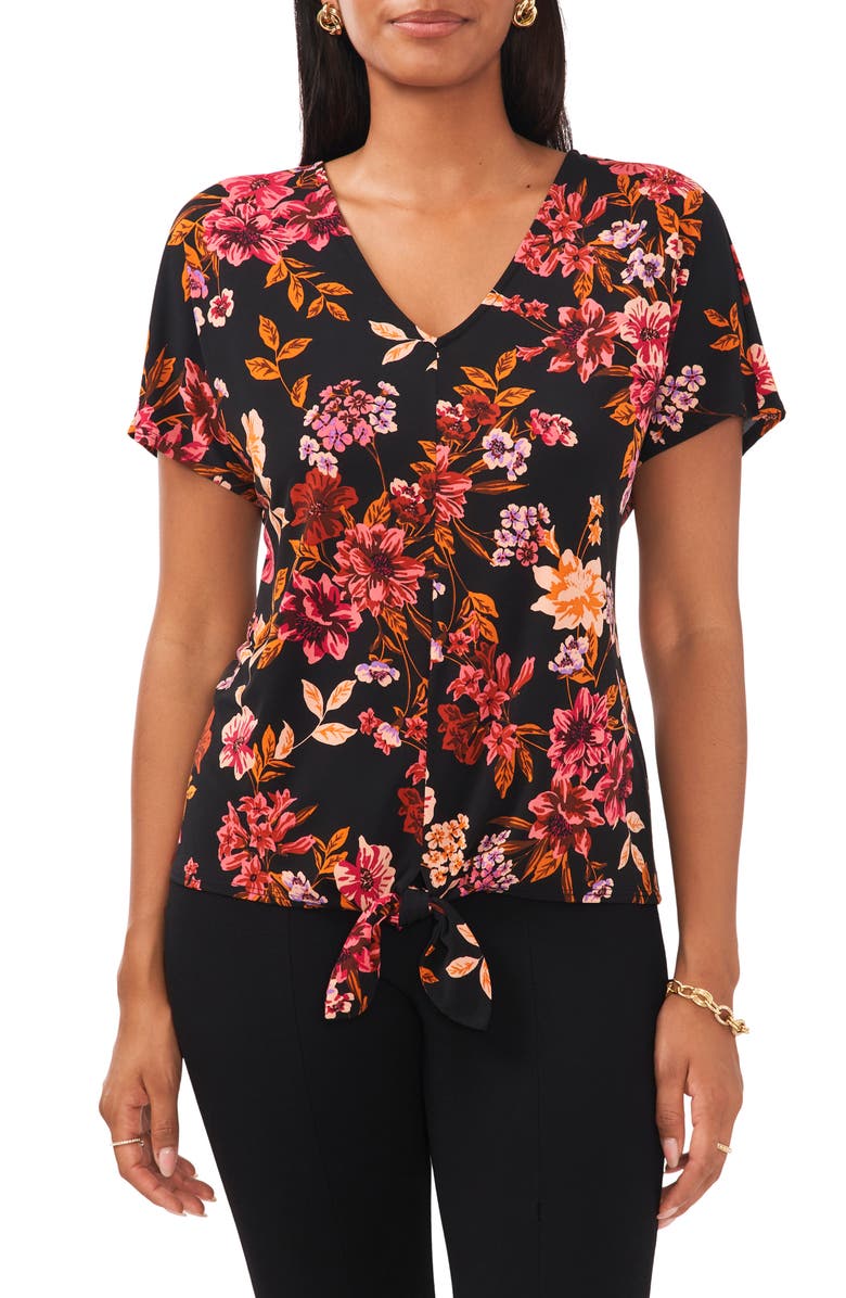 Chaus Floral Flutter Sleeve Blouse, Main, color, Black/Pink/Gold