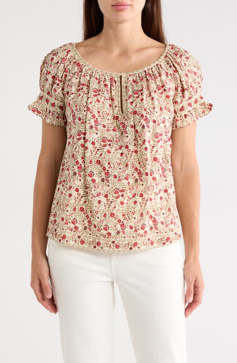 Split Neck Ruffle Sleeve Top