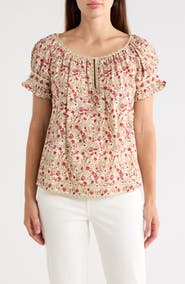 MAX STUDIO Split Neck Ruffle Sleeve Top