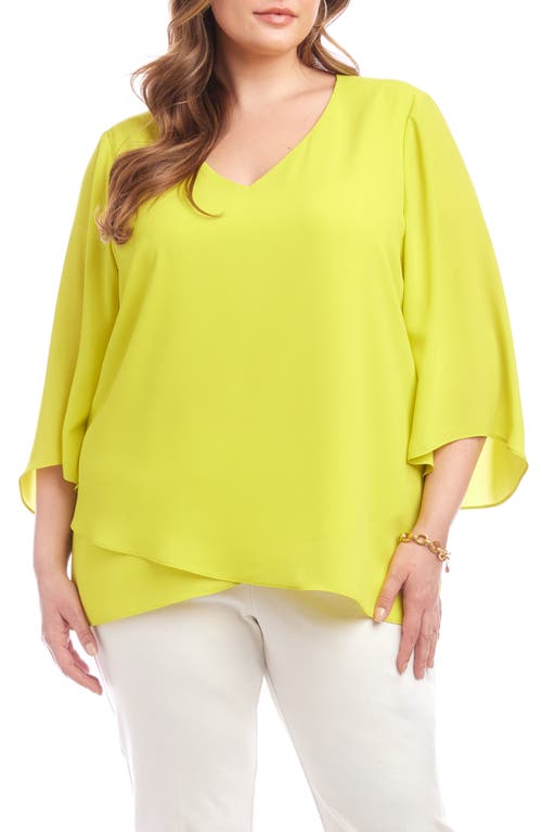 Karen Kane Bracelet Sleeve Asymmetric Top In Citron