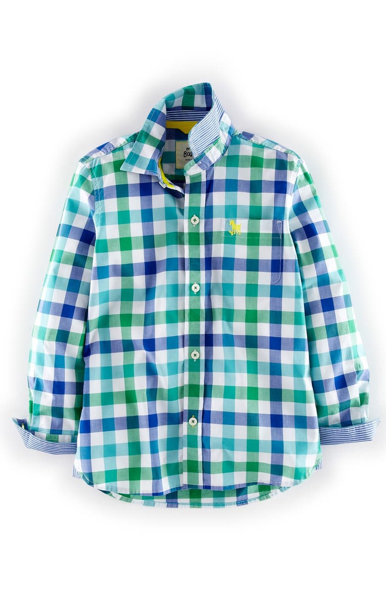 Mini Boden Woven Gingham Shirt, Main, color, 