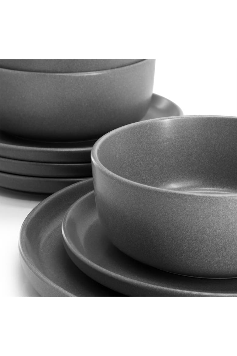 Bryant Park 12 Piece Reactive Stoneware Dinnerware Set, Alternate, color, Grey