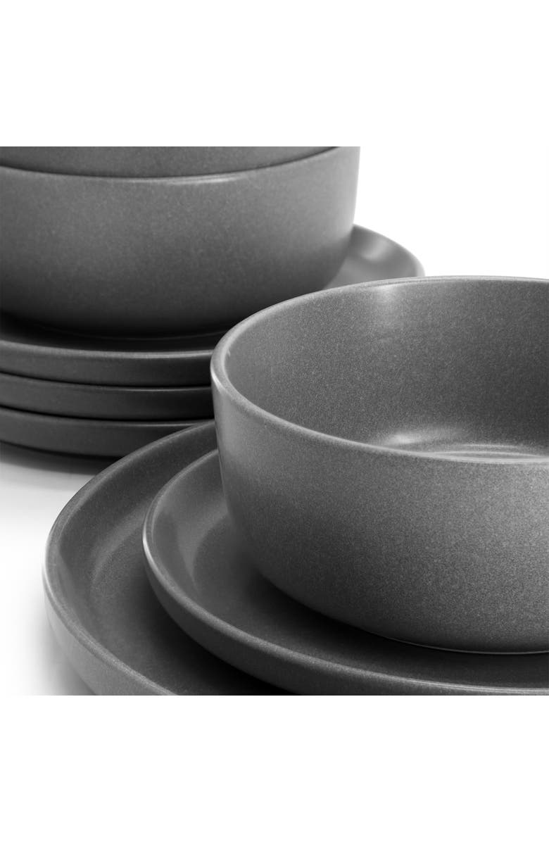Soho Lounge Bryant Park 12 Piece Reactive Stoneware Dinnerware Set, Alternate, color, Grey