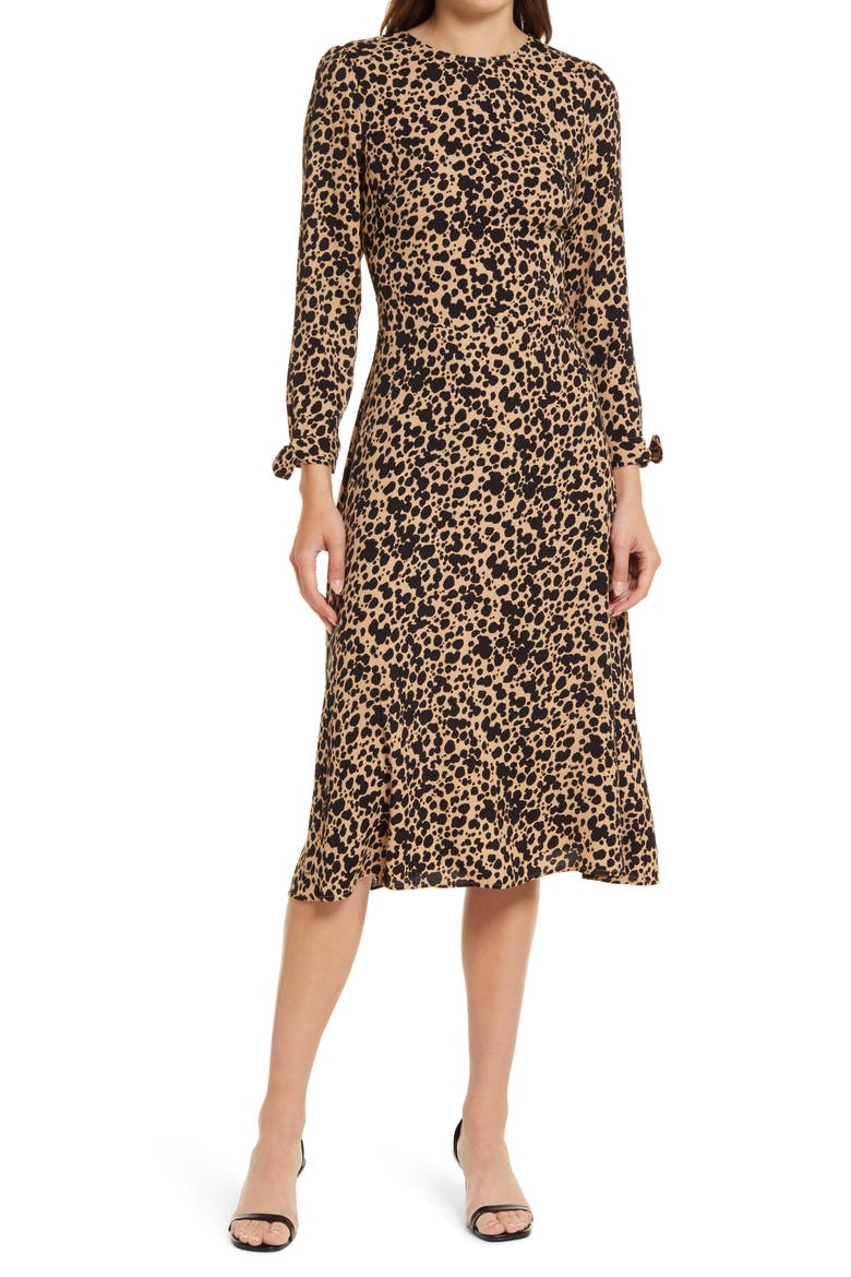 Port Print Long Sleeve Midi Dress, Main, color, BLITZ BEIGE