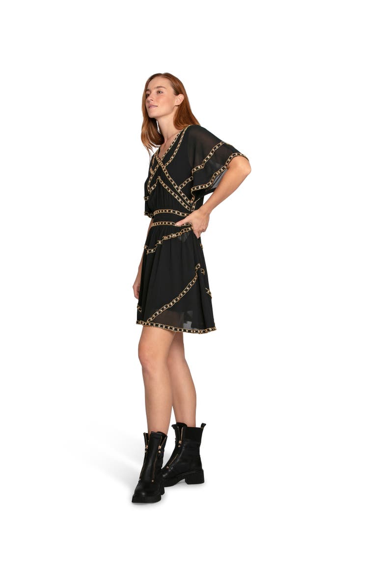 Golden Mark Beaded Trim Mini Dress, Alternate, color, Black