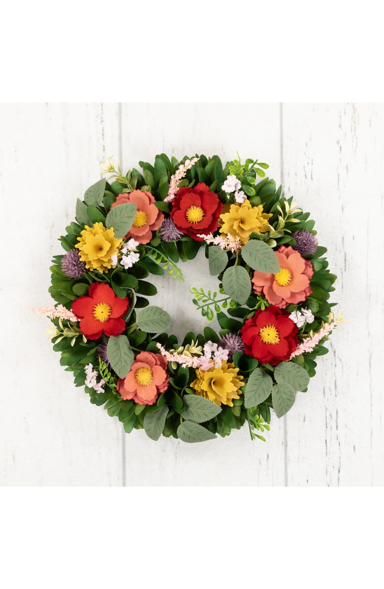 Northlight Shaved Wood Florals and Foliage Artificial Small Spring Wreath - 13.75", Alternate, color, Multi