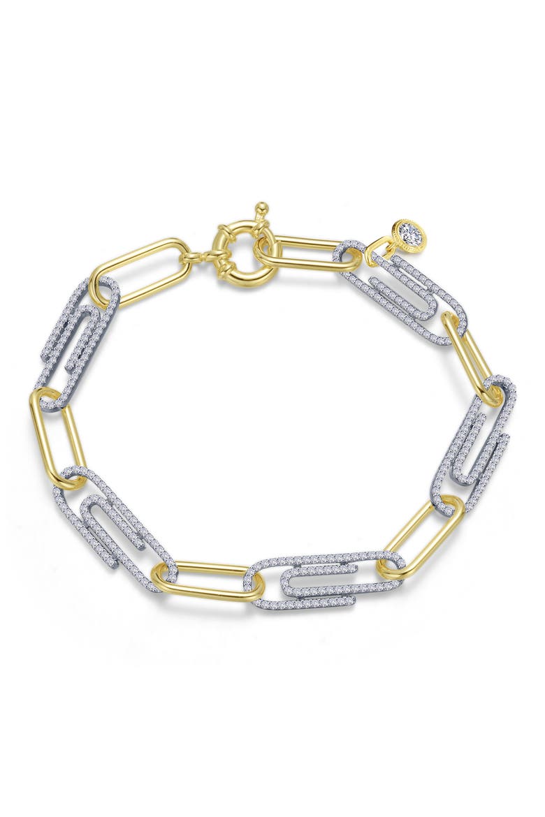Two-Tone Simulated Diamond Paper Clip Bracelet, Main, color, GOLD/ SILVER