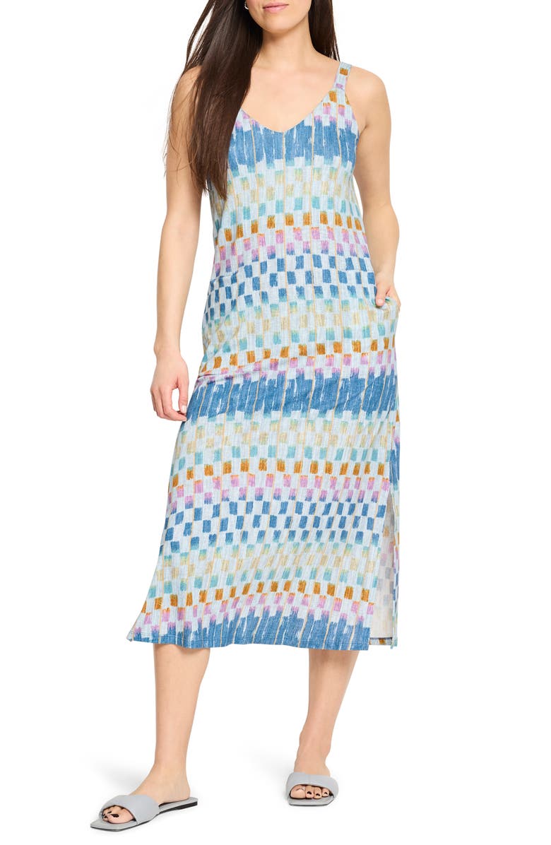 NZT by NIC+ZOE Painted Blocks V-Neck Cotton Blend Dress, Alternate, color, Blue Multi