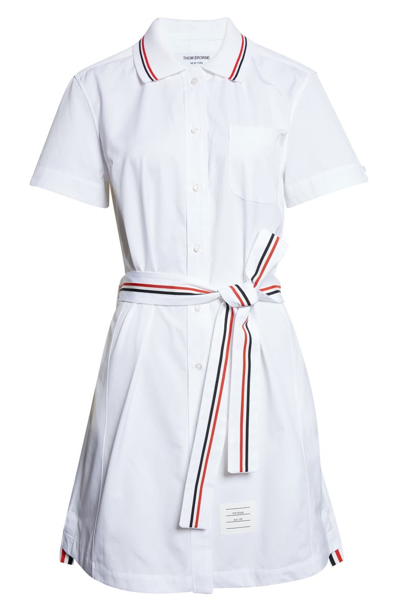 Thom Browne Belted Cotton Poplin Shirtdress, Main, color, White