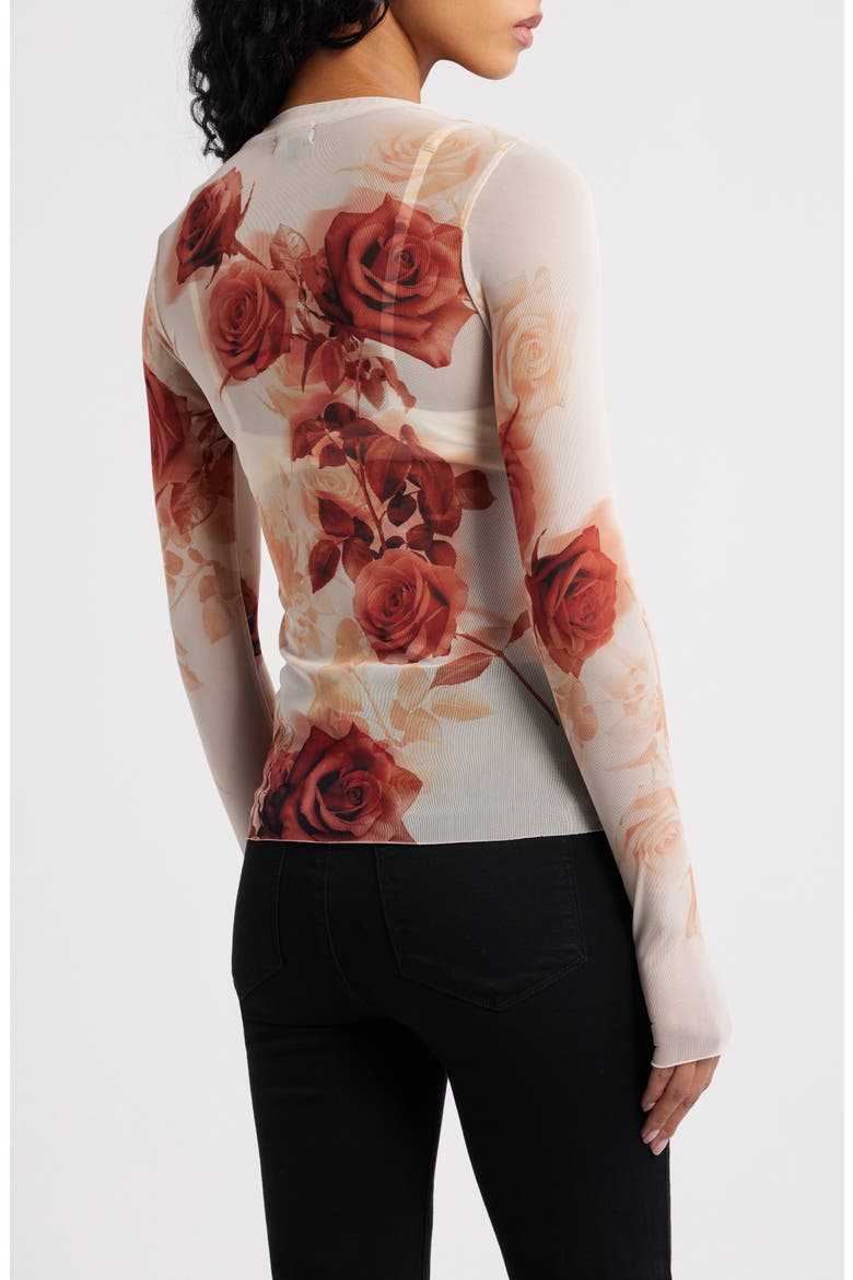 Kaylee Print Long Sleeve Mesh Top, Alternate, color, SEPIA ROSES