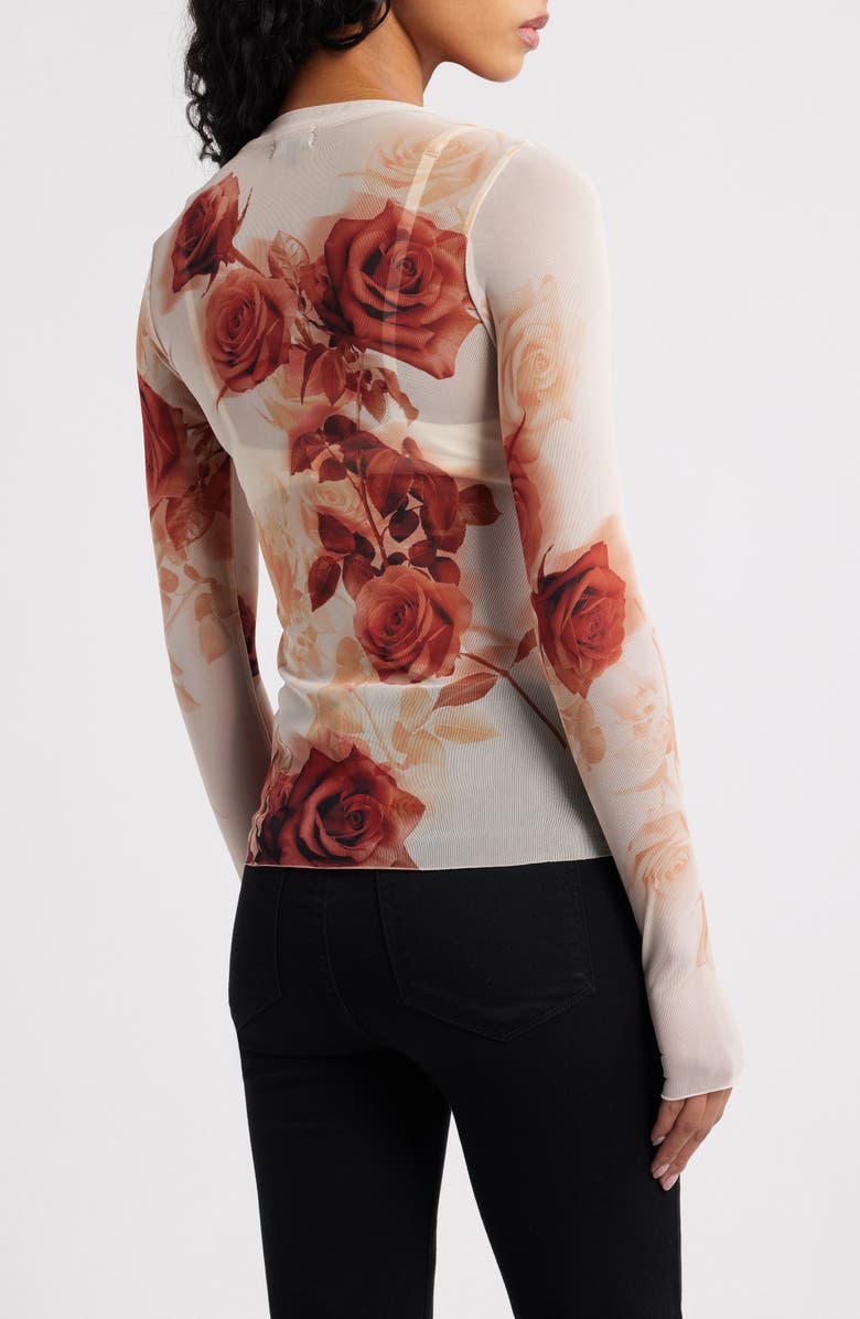 AFRM Kaylee Print Long Sleeve Mesh Top, Alternate, color, Sepia Roses