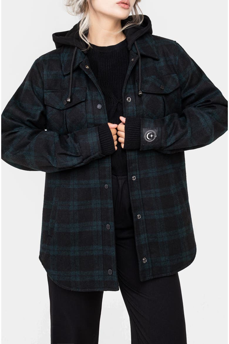 Trellis Hooded Check Shacket, Main, color, Black