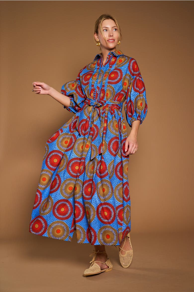 Printed Dress With Macrame Piping, Alternate, color, Blue Multicolour