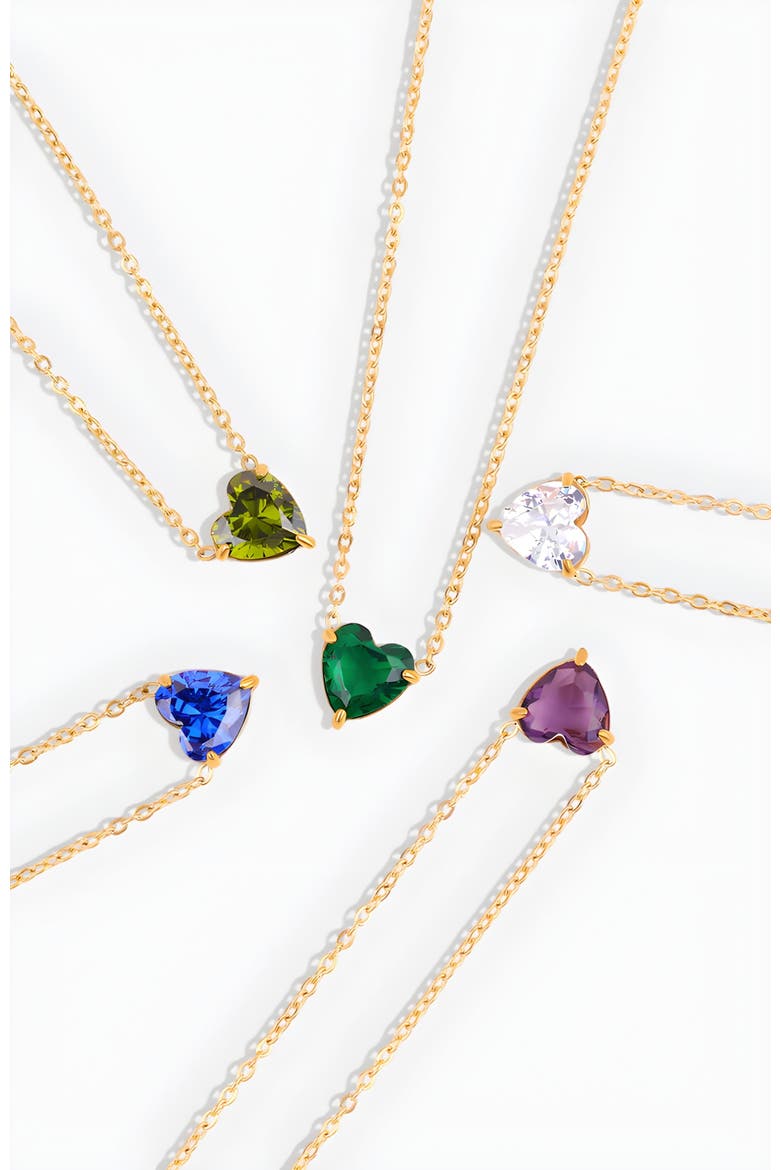 Dainty Birthstone Heart Necklace, Alternate, color, May Emerald