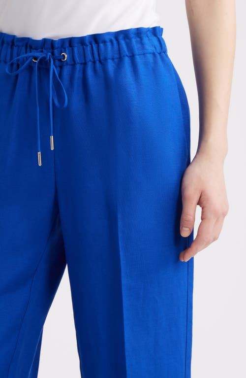 Anne Klein Linen Blend Crop Wide Leg Drawstring Pants In Santorini Blue