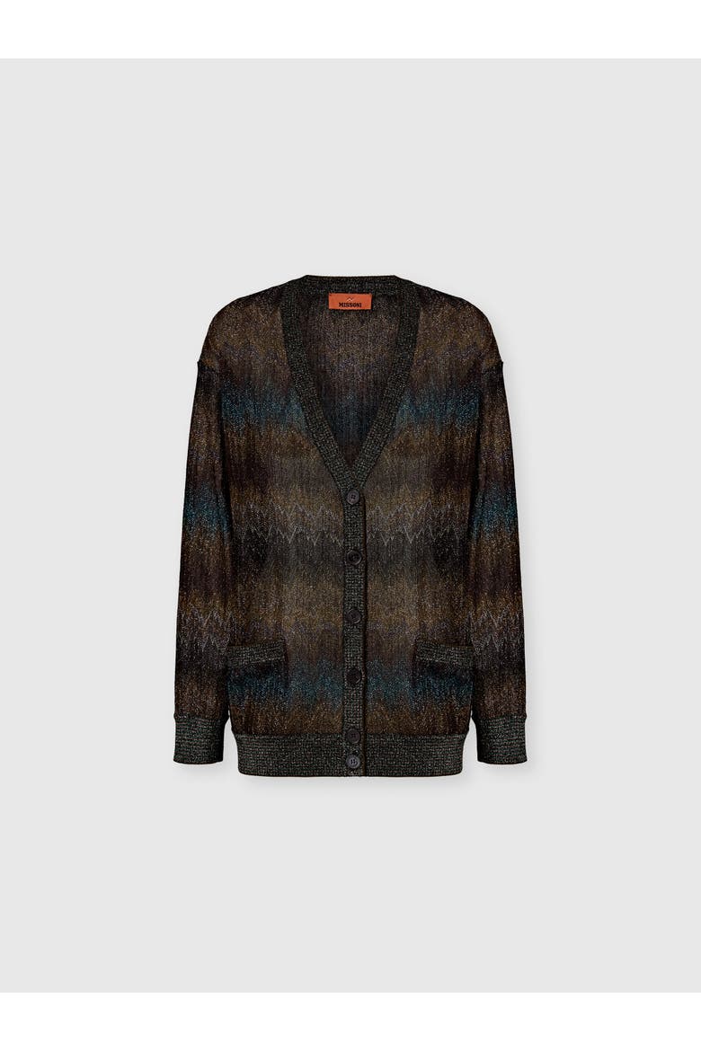Oversized Cardigan In Viscose Lamé With Snake Motif, Main, color, Dark Blue