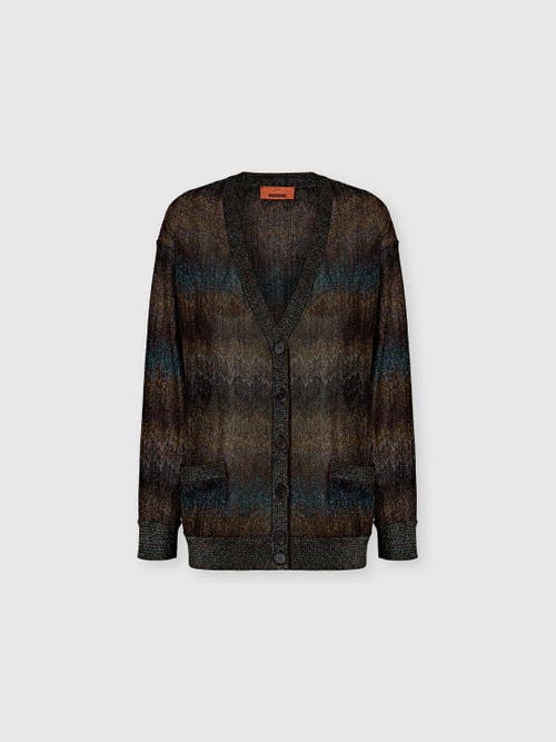 Missoni Oversized Cardigan In Viscose Lamé With Snake Motif In Blue