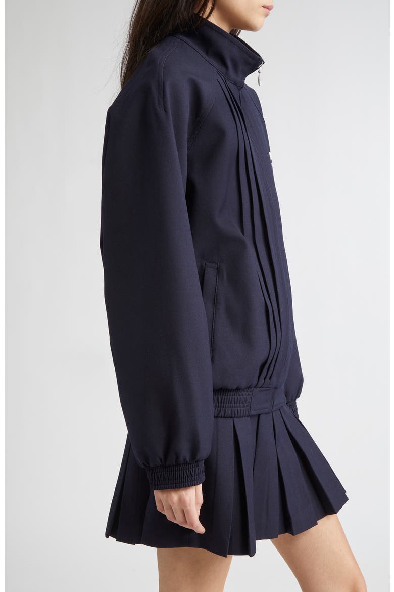 Tucker Logo Stitch Pleated Wool & Silk Zip Jacket, Alternate, color, NAVY BLUE