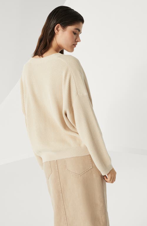 Brunello Cucinelli Cotton V-necked Sweater In Butter