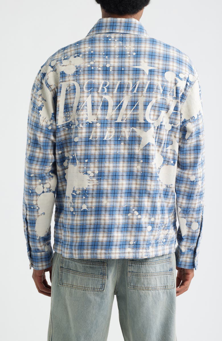 CRIMINAL DAMAGE Bleached Plaid Snap-Up Shirt, Alternate, color, Blue
