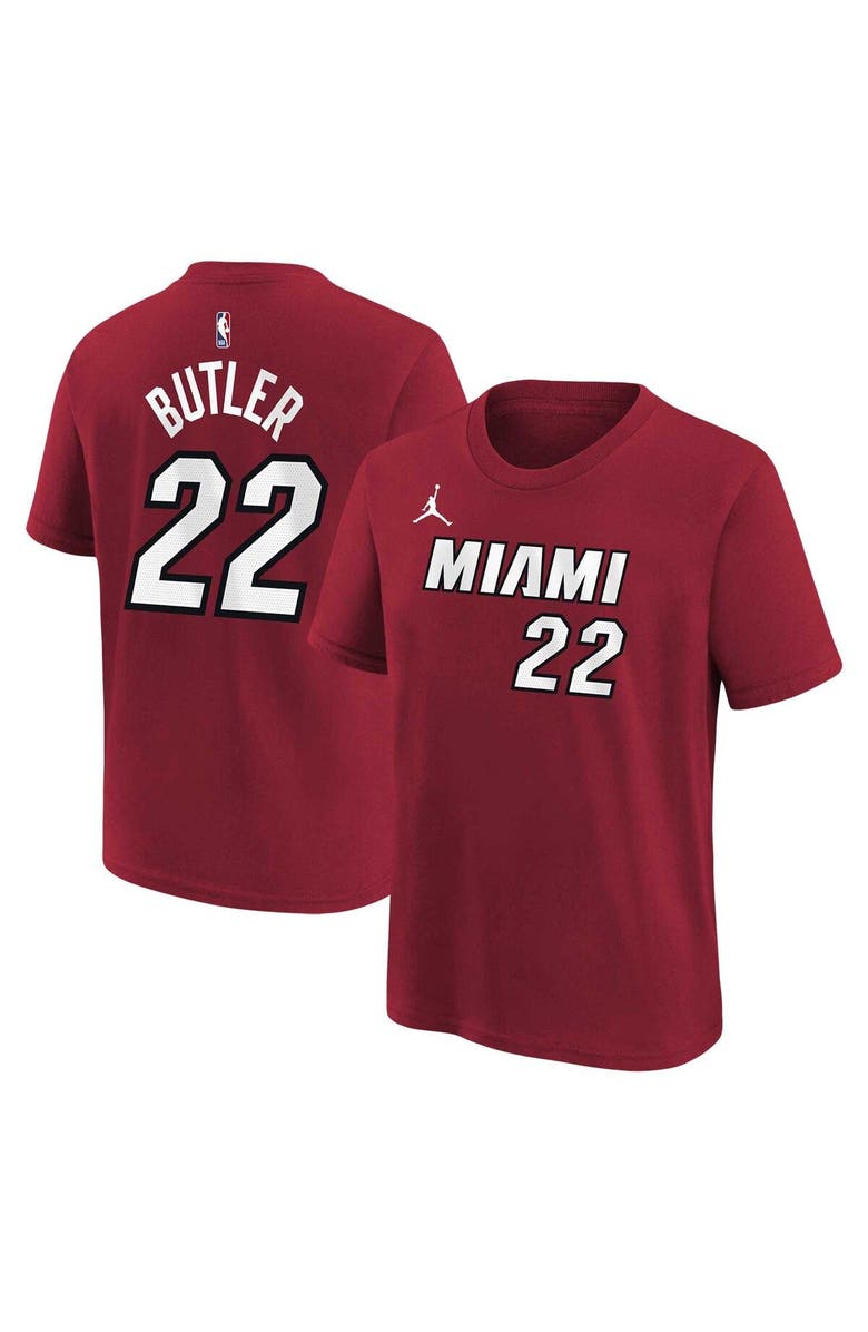 Jordan Brand Youth Jordan Brand Jimmy Butler Red Miami Heat Name & Number Statement T-Shirt, Alternate, color, 