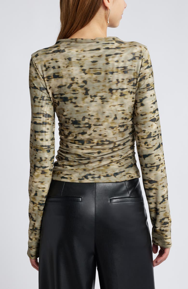 Open Edit Ruched Mock Neck Mesh Top, Alternate, color, Olive Shadow Dye