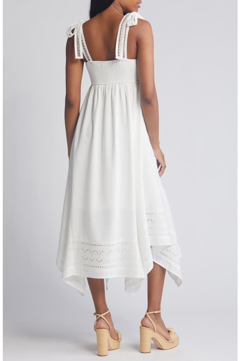 Embroidered Handkerchief Hem Midi Sundress, Alternate, color, WHITE