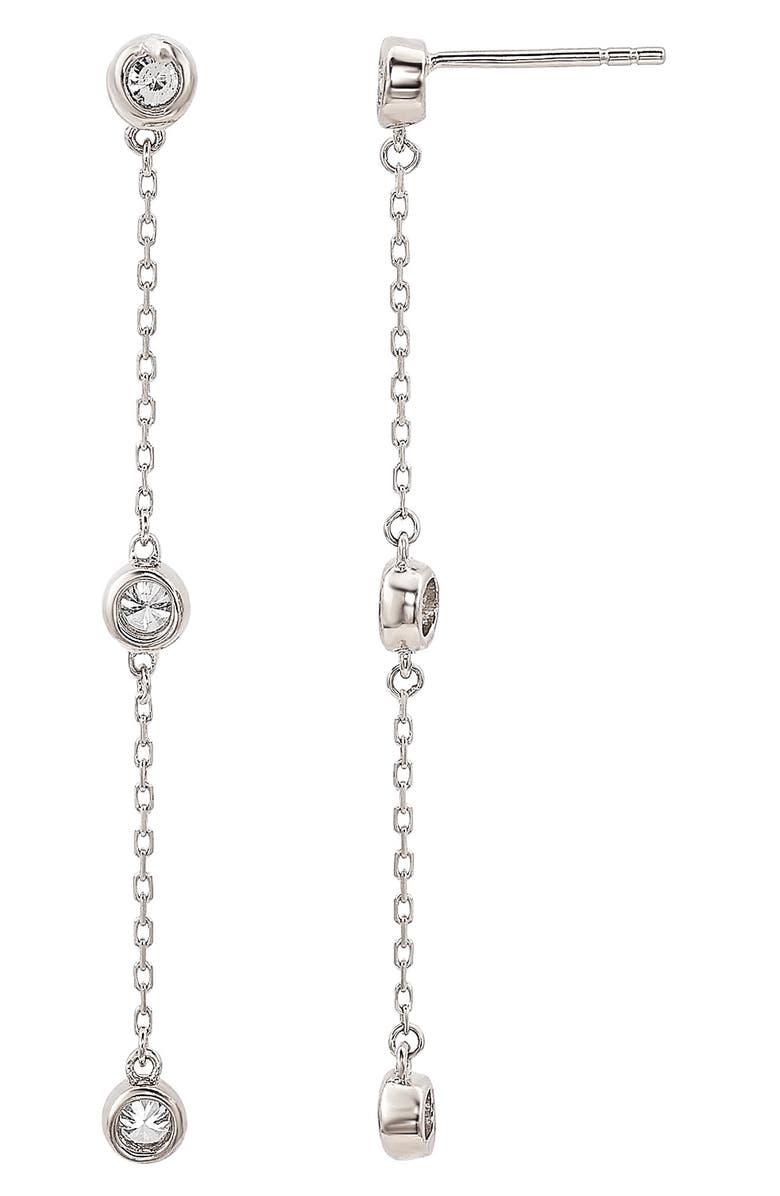 SUZY LEVIAN 14K White Gold Diamond Station Chain Drop Earrings - 0.40ct., Alternate, color, White Gold