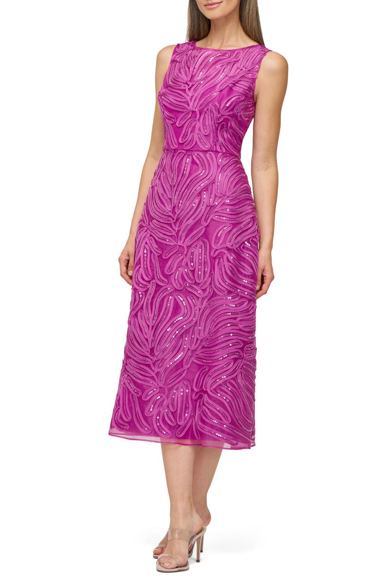 JS Collections Sequin Soutache Lace Cocktail Dress, Alternate, color, Deep Orchid
