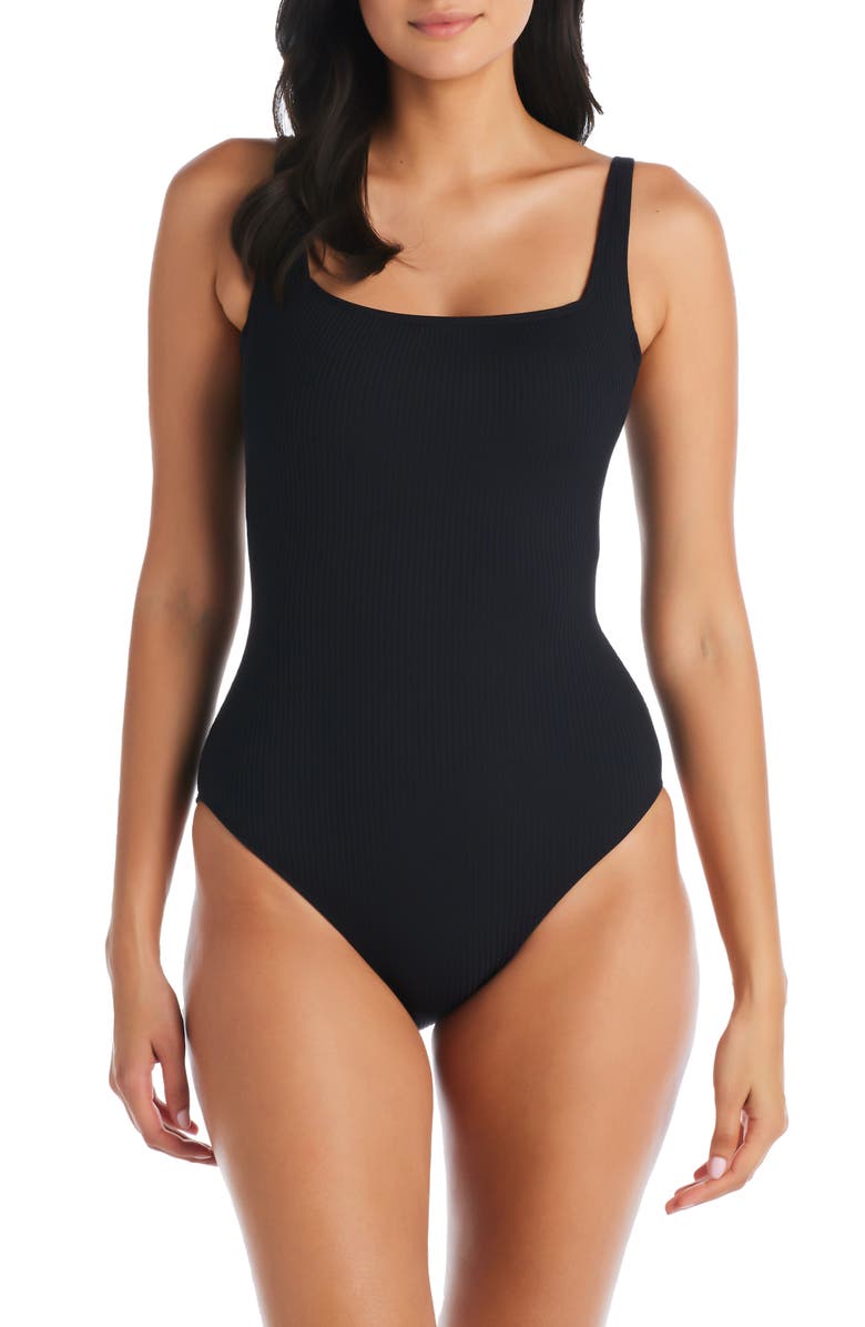 BLEU by Rod Beattie Walk the Line Square Neck One-Piece Swimsuit, Main, color,