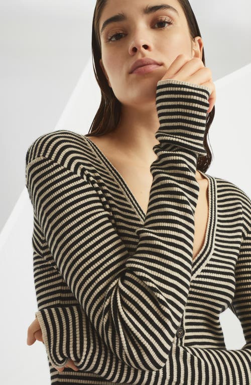 Brunello Cucinelli Striped Cardigan In Black