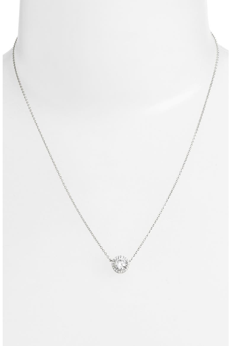 'Lassaire' Halo Pendant Necklace, Alternate, color, SILVER/ CLEAR