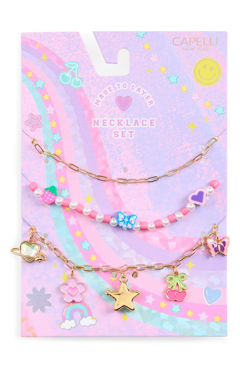 Capelli New York Kids' 3-Piece Bead & Charm Necklace Set, Main, color, Pink Multi
