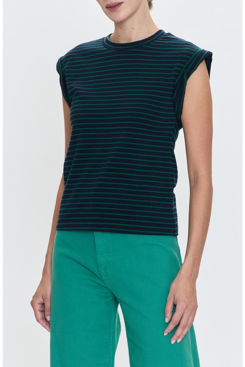 Olivia Stripe Cotton Muscle T-Shirt, Alternate, color, NAVY GREEN STRIPE