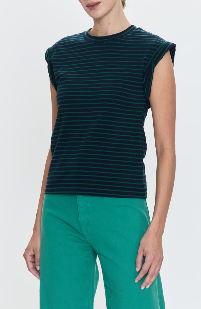 Pistola Olivia Stripe Cotton Muscle T-Shirt, Alternate, color, Navy Green Stripe