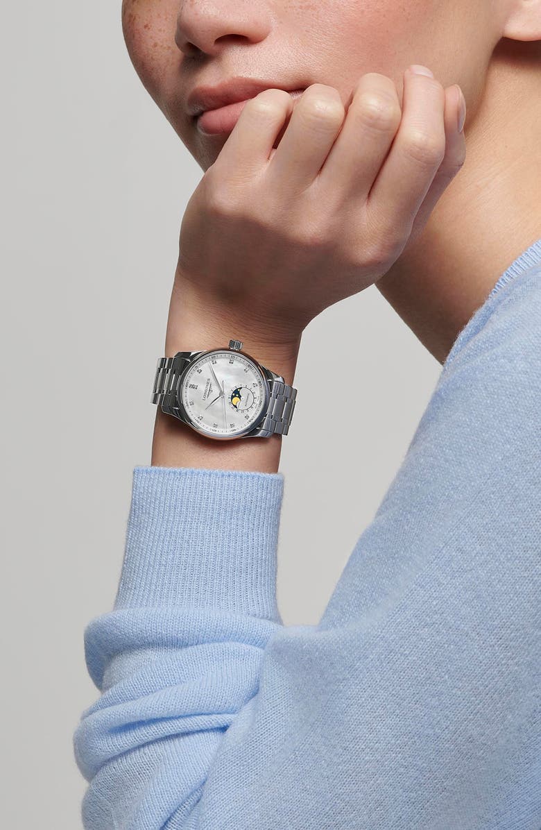 Longines Master Collection Automatic Diamond Bracelet Watch, 34mm, Alternate, color, Mother Of Pearl