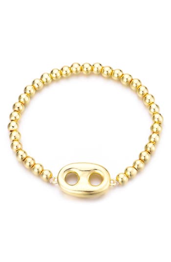 Adornia 14k Gold Plated Mariner Link Stretch Bead Bracelet In Gold