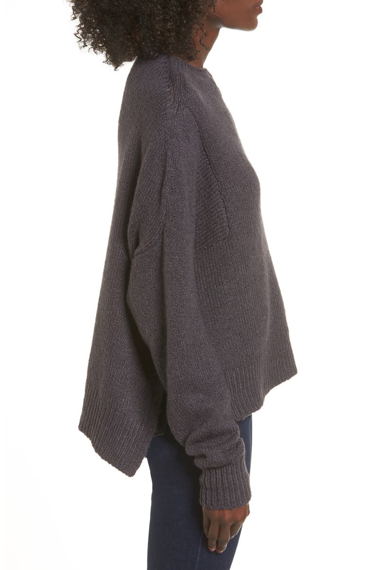 Fuzzy Side Slit Sweater, Alternate, color, GREY STONEHENGE