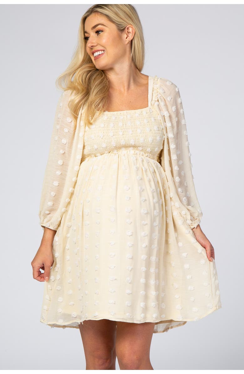 PinkBlush Textured Dot Smocked Square Neck Chiffon Dress, Main, color, Beige