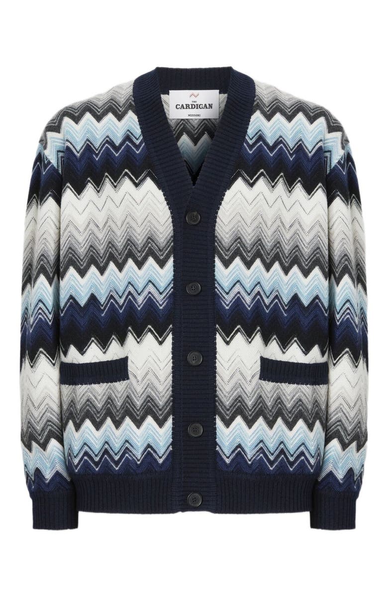 Missoni The Cardigan In Wool And Cotton With Zigzag, Alternate, color, Black 
Blue