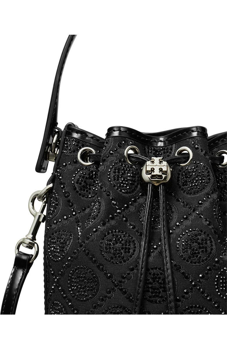 Tory Burch Mini T Monogram Hot Fix Bucket Bag, Alternate, color, Black