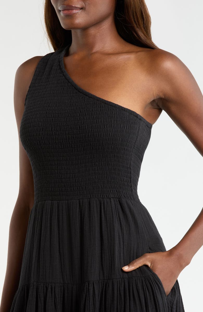 Elan New Smocked Tiered Cover-Up Maxi Dress, Alternate, color, Black