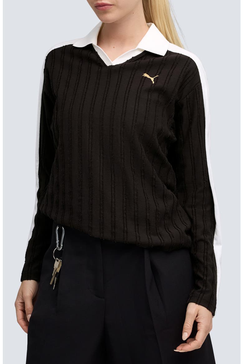 T7 Relaxed Long Sleeve Polo, Main, color, PUMA BLACK