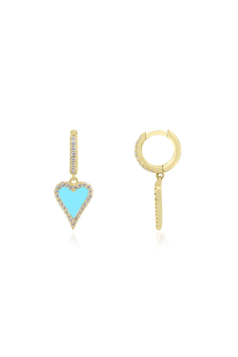 Mini Turquoise CZ Halo Heart Dangle Earrings, Main, color, Turquoise