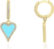 The Lovery Fine Jewelry Mini Turquoise CZ Halo Heart Dangle Earrings