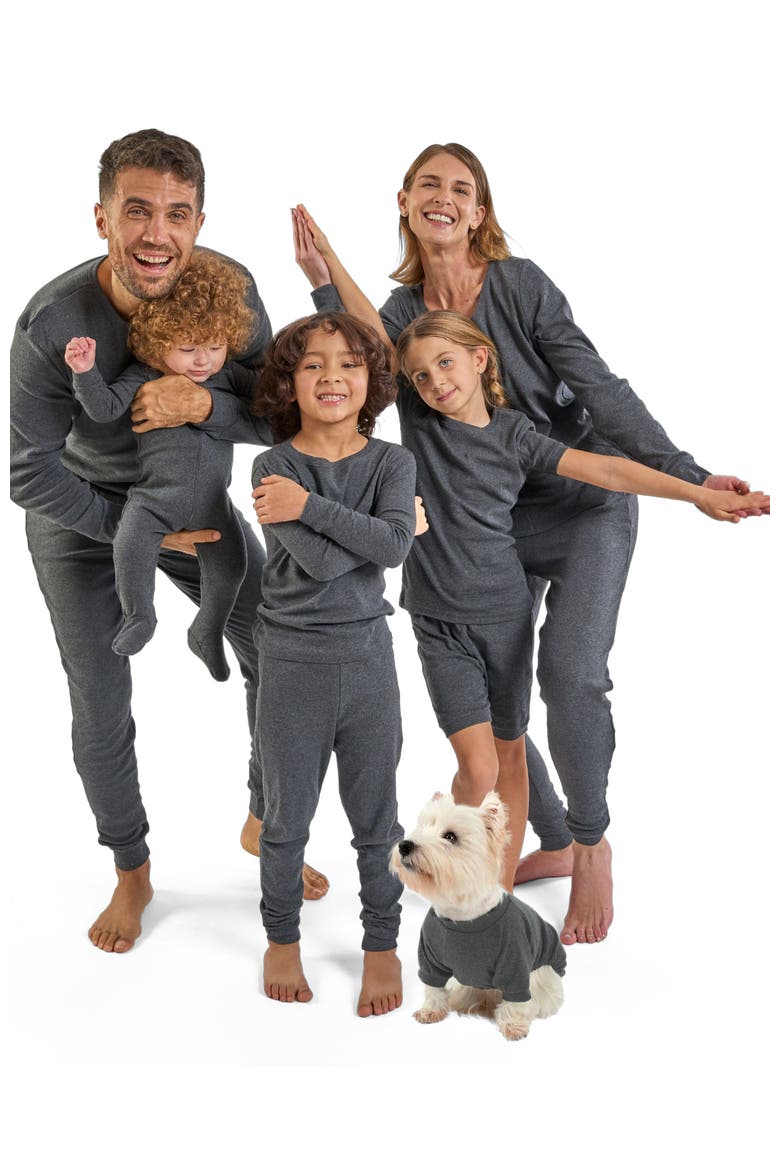 Kids Short Sleeve Cotton Solid Matching Family Pajamas, Alternate, color, DARK GREY