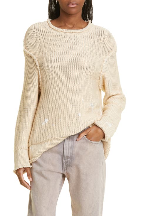 Boxy Paint Splatter Rolled Edge Sweater