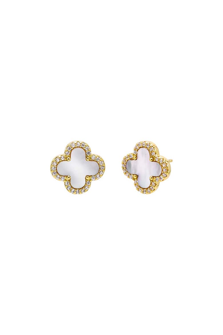 Pave Outlined Four Leaf Clover Stud Earring, Main, color, Mother of Pearl