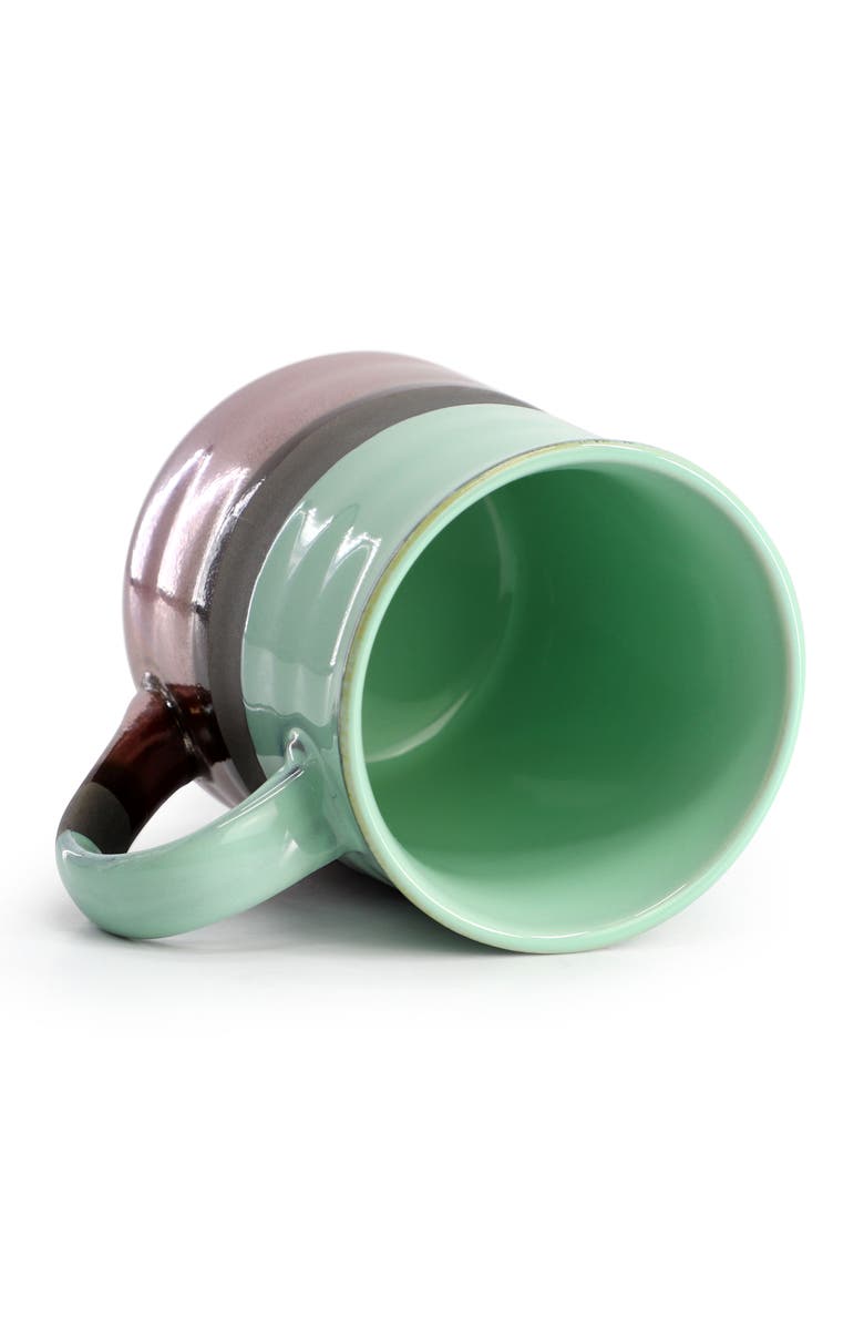 Gibson Home Copper Tonal 4 Piece 18 Ounce Stoneware Cup Set in Celadon, Alternate, color, Blue